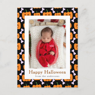 Minimalist Pumpkin Spooky Happy Halloween 1 Photo Holiday Postcard