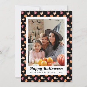 Minimalist Pumpkin Vintage Happy Halloween 1 Photo Holiday Card
