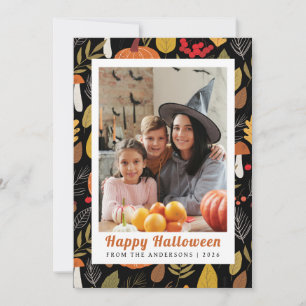 Minimalist Pumpkin Vintage Happy Halloween 1 Photo Holiday Card