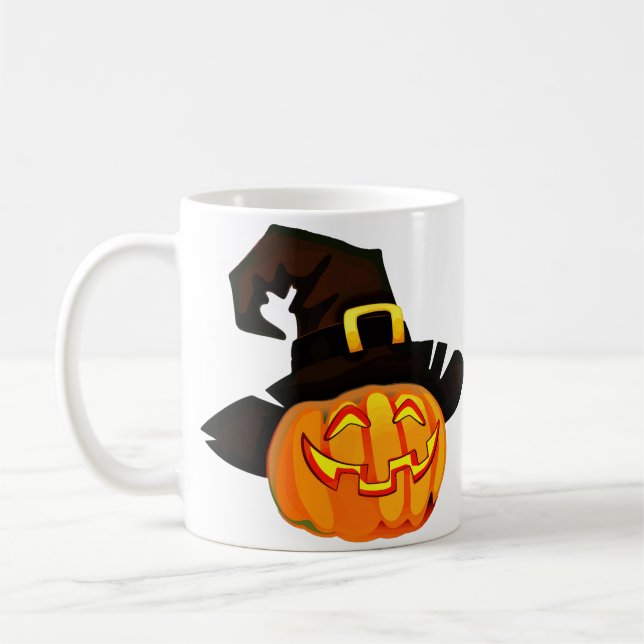 Minimalist Pumpkin Witch Hat Coffee Mug (Left)