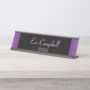 Minimalist purple and black desk name plate