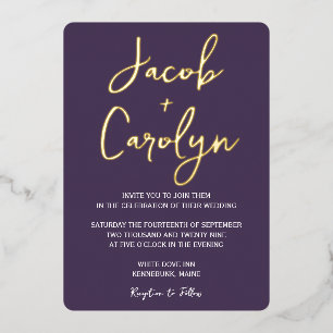 Minimalist Purple and Gold Wedding Foil Invitation