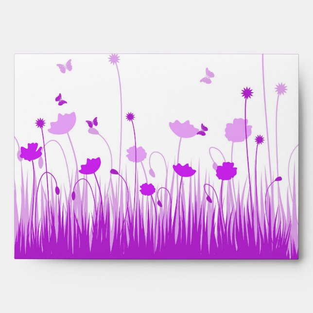 Minimalist Purple and White Poppies Meadow Floral Envelopes (Front)