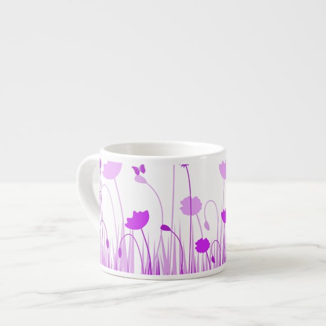 Minimalist Purple and White Poppies Meadow Floral Espresso Cup (Front Left)