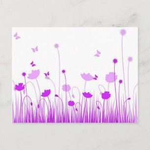 Minimalist Purple and White Poppies Meadow Floral Postcard