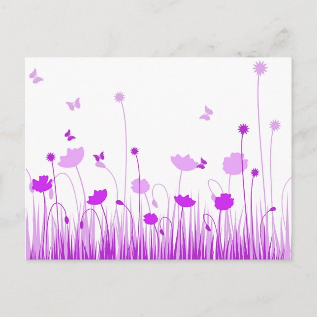 Minimalist Purple and White Poppies Meadow Floral Postcard (Front)