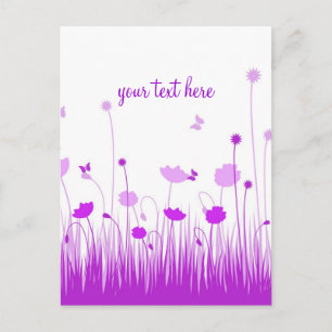 Minimalist Purple and White Poppies Meadow Script Postcard