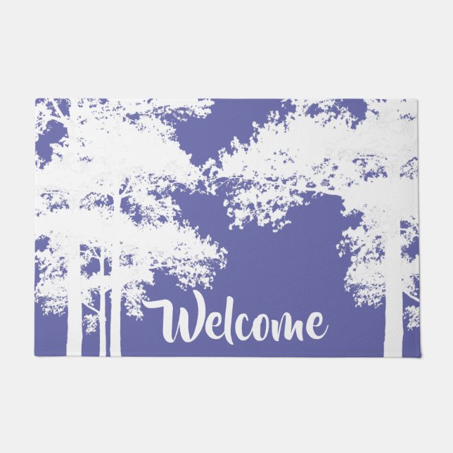 Minimalist purple and white tree silhouettes      doormat (Front)