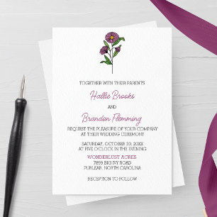 Minimalist Purple Aster Wedding Invitation