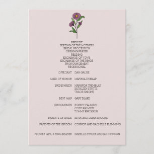 Minimalist Purple Aster Wedding Program Programme