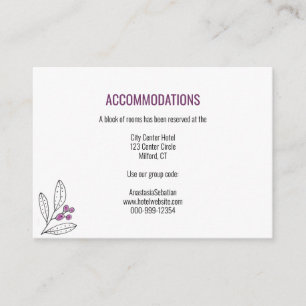 Minimalist Purple Berry Leaf Wedding Guest Details Enclosure Card
