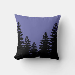 Minimalist purple black pine tree silhouette cushion