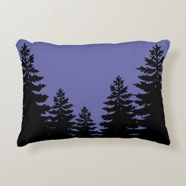 Minimalist purple black pine tree silhouette decorative cushion (Front)