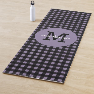 Minimalist Purple Black Plaid Pattern Personalised Yoga Mat