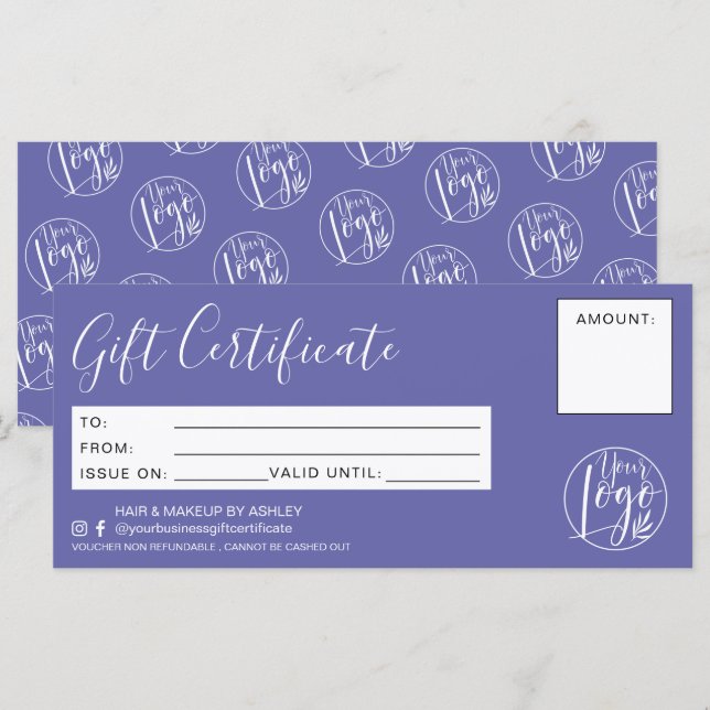 Minimalist purple blue gift certificate logo (Front/Back)