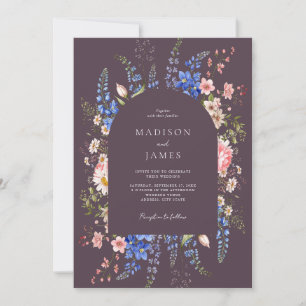 Minimalist Purple Boho Wildflower Wedding Invitation