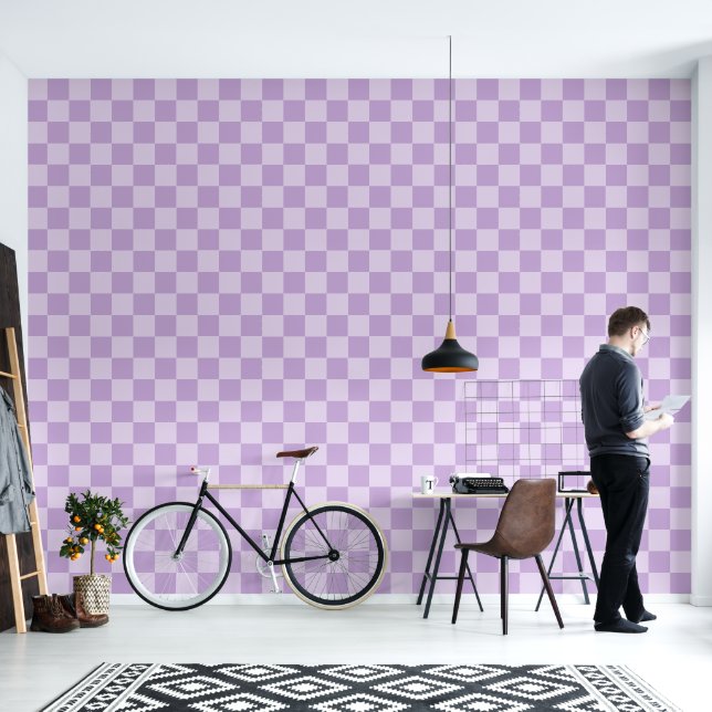 Minimalist Purple Chequered Pattern Wallpaper (Living Room)