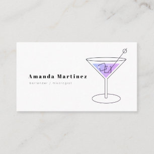 Minimalist Purple Cocktail Bartender Mixologist Business Card