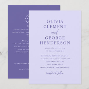 Minimalist Purple Double-Sided Wedding Invitation