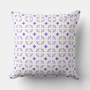 Minimalist Purple Floral Pattern on White Cushion