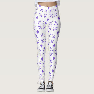 Minimalist Purple Floral Pattern on White  Leggings