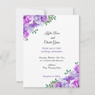 Minimalist Purple Floral Wedding Invitation