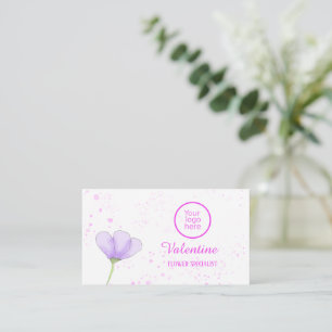 Minimalist Purple Flower Pink Splash Florist Business Card