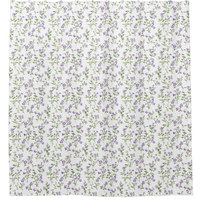 Minimalist purple flowers shower curtain (Front)