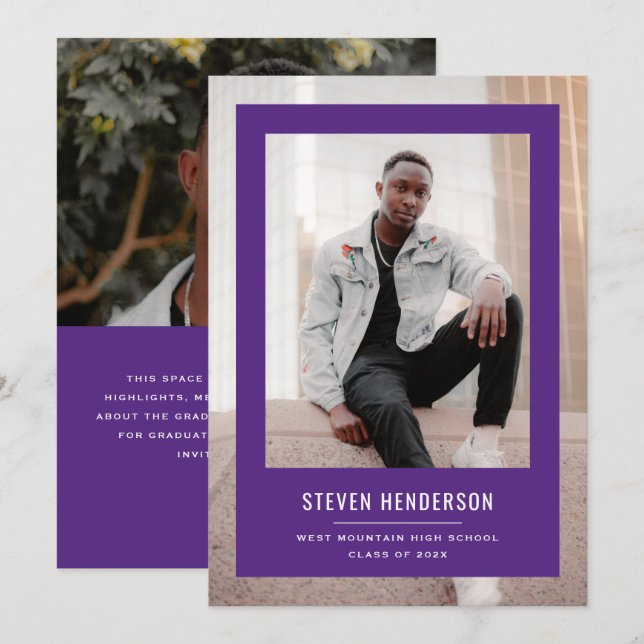 Minimalist Purple Frame Graduation Announcement (Front/Back)