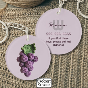 Minimalist Purple Grandma Chic Crochet Grape Name Key Ring