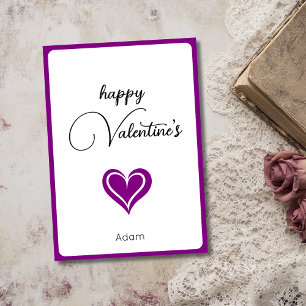 Minimalist Purple Heart Happy Valentines Name Holiday Card