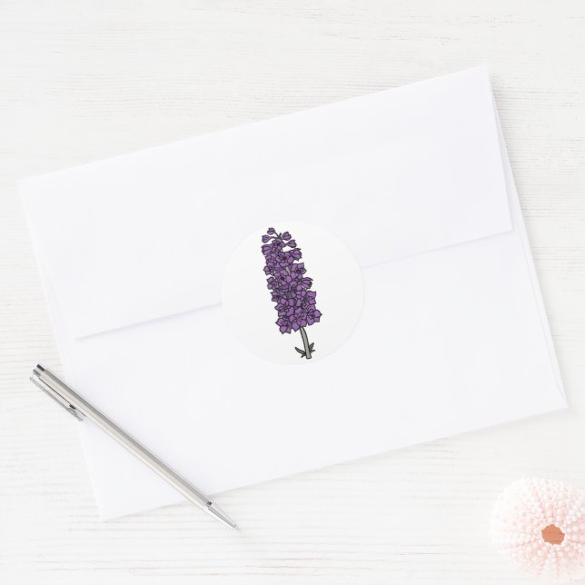 Minimalist Purple Larkspur Wedding  Classic Round Sticker (Envelope)