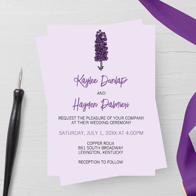 Minimalist Purple Larkspur Wedding  Invitation (Creator Uploaded)
