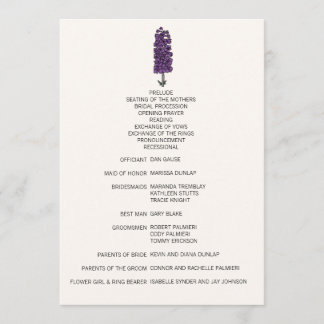 Minimalist Purple Larkspur Wedding Program Programme