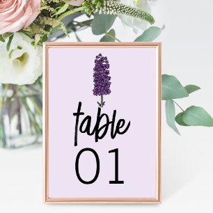 Minimalist Purple Larkspur Wedding Table Number