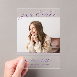 Minimalist Purple Lines Graduation Photo Acrylic Invitations