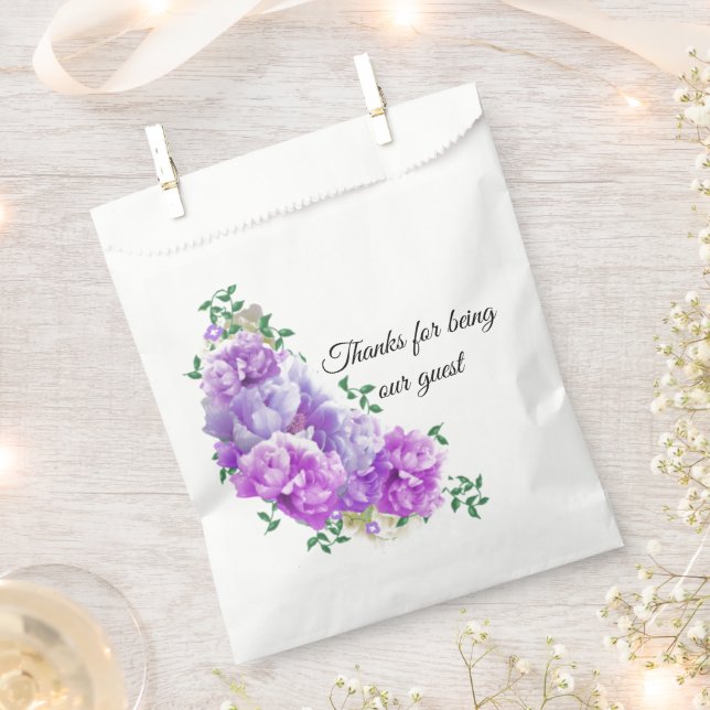 Minimalist Purple Peony Floral Favour Bag (Clipped)