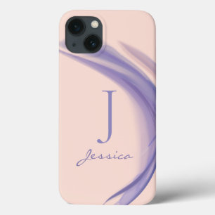 Minimalist Purple Pink Abstract Monogram Name iPhone 13 Case