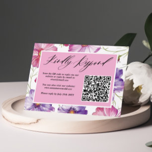 Minimalist Purple Pink Floral Wedding QR Code  RSVP Card
