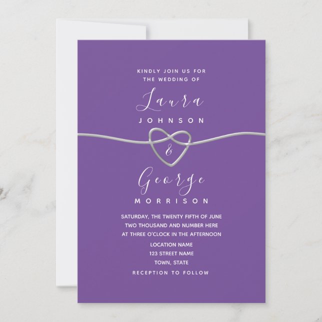 Minimalist Purple Script Wedding Invitation (Front)