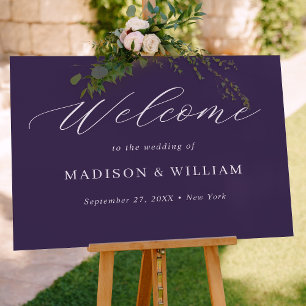 Minimalist Purple Script Wedding Welcome Sign