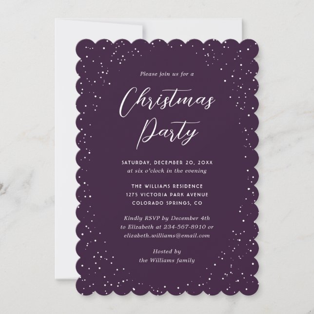 Minimalist Purple Snowy Christmas Party Invitation (Front)