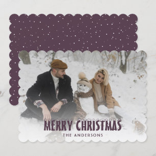 Minimalist Purple Snowy Photo Merry Christmas Card
