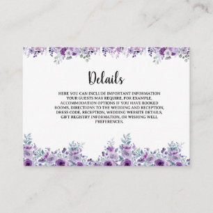 Minimalist Purple Text Wedding Details Enclosure Card