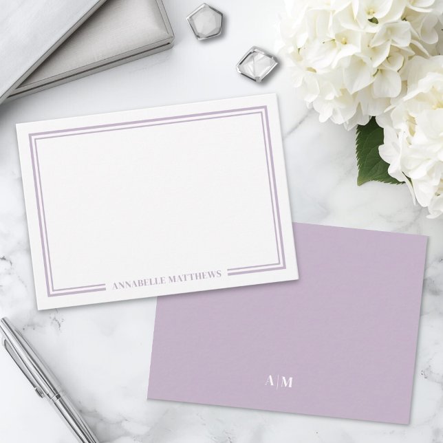 Minimalist Purple Two Border Monogram Card (Minimalist Purple Two Border Monogram Note Card )
