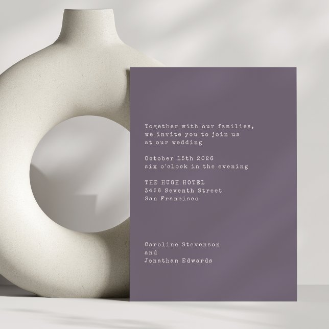 Minimalist Purple Typewriter Typography Wedding Invitation (Creator Uploaded)