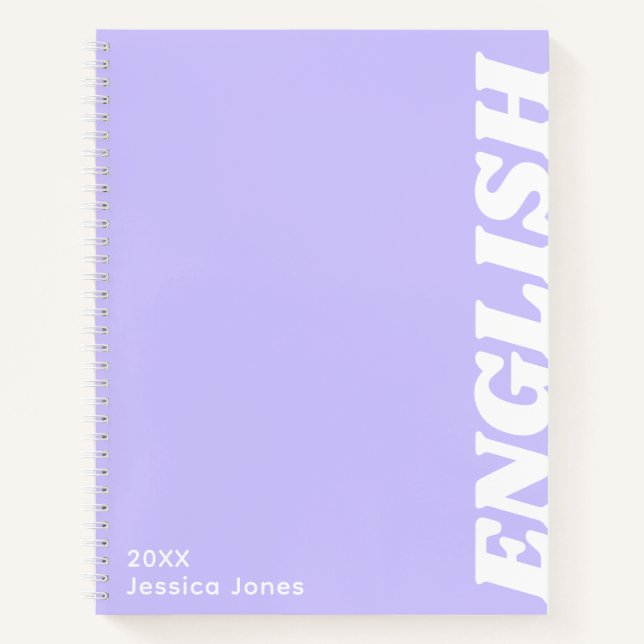 Minimalist Purple Vertical Text School Subject Notebook (Front)