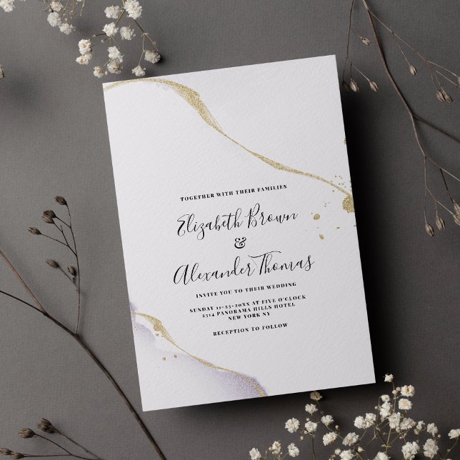 Minimalist purple watercolor gold glitter wedding  invitation (Minimalist purple watercolor gold glitter wedding )