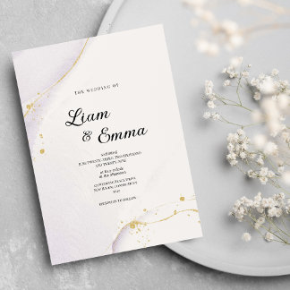 Minimalist purple watercolor gold glitter wedding invitation