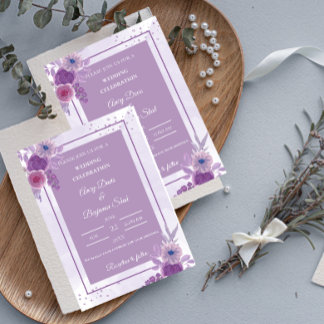 Minimalist purple watercolor wedding invitation